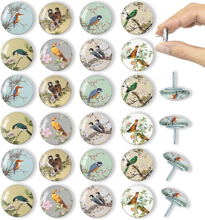 Tandarui 24Pcs Bird Decorative Pins and Tacks, Thumb Tacks for Bulletin Board,Cork Board Thumbtacks,Pin Board for Cork Board,Office Decor,or Home Décor - Image 1